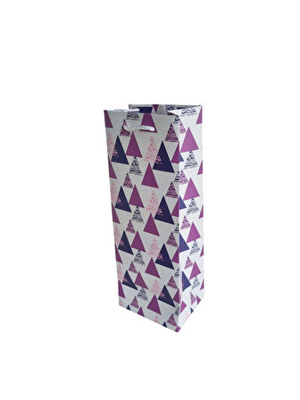 13×36×10 cm Mor Üçgen Modeli Bottle Şişe Taşıma Lüks Yılbaşı Hediyelik Karton Çanta
