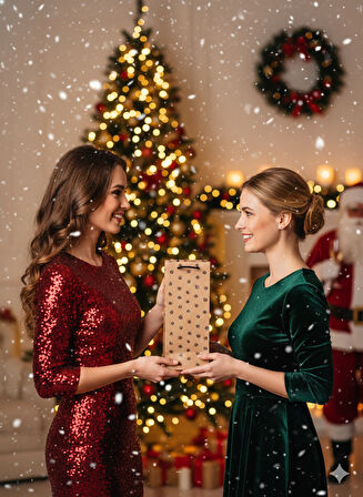 13×36×10 cm Kraft Siyah Saplı Bottle Şişe Taşıma Lüks Yılbaşı Hediyelik Karton Çanta