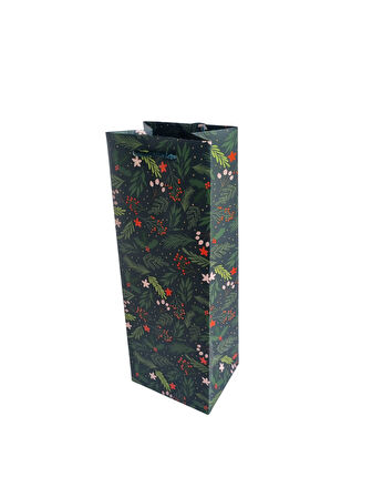 13×36×10 cm Yeşil Yapraklı Kokinalı Çam Dallı Bottle Lüks Yılbaşı Hediyelik Şişe Çantası