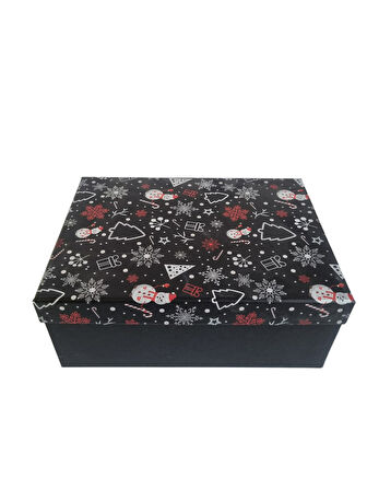 21×28,5×11 cm Siyah Simli Kış Temalı Dikdörtgen Lüks Yılbaşı Hediyelik Karton Kutu