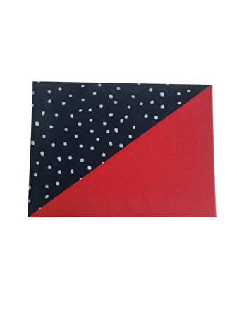 19×26×11 cm Kırmızı Siyah Puantiyeli Cepli Dikdörtgen Lüks Yılbaşı Hediyelik Kutu
