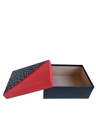 19×26×11 cm Kırmızı Siyah Puantiyeli Cepli Dikdörtgen Lüks Yılbaşı Hediyelik Kutu
