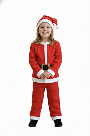 4–5 Yaş Çocuk Noel Baba Kostümü – Şapkalı ve Kemerli Yılbaşı Elbise Seti
