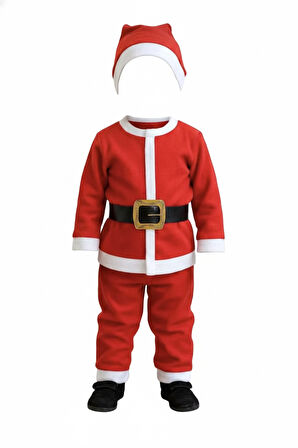 4–5 Yaş Çocuk Noel Baba Kostümü – Şapkalı ve Kemerli Yılbaşı Elbise Seti
