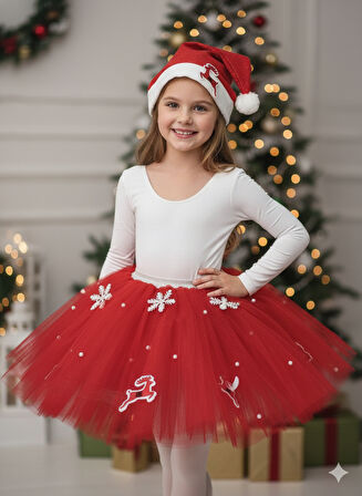 5–6 Yaş Simli Tütü Etek Yılbaşı Kostümü – Lastikli Bel ve Şapka Hediyeli Set