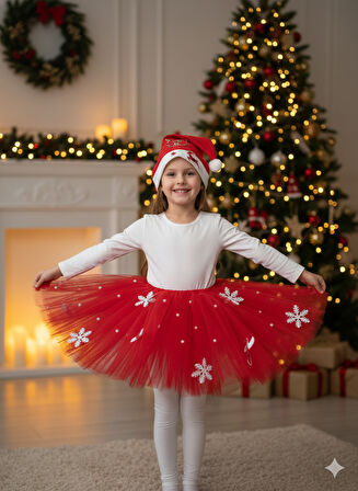5–6 Yaş Simli Tütü Etek Yılbaşı Kostümü – Lastikli Bel ve Şapka Hediyeli Set