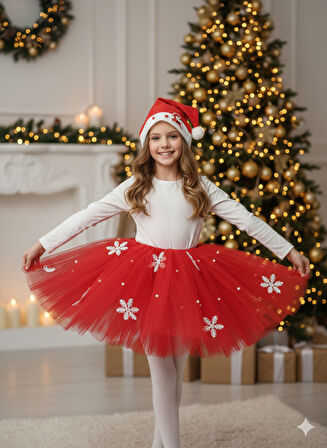 9–10 Yaş Simli Tütü Etek Yılbaşı Kostümü – Lastikli Bel ve Şapka Hediyeli Set