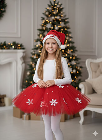 9–10 Yaş Simli Tütü Etek Yılbaşı Kostümü – Lastikli Bel ve Şapka Hediyeli Set