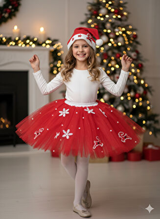 9–10 Yaş Simli Tütü Etek Yılbaşı Kostümü – Lastikli Bel ve Şapka Hediyeli Set