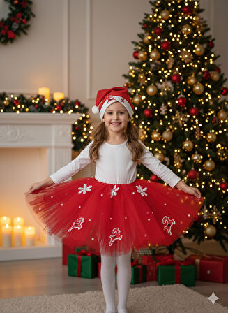 6–7 Yaş Simli Tütü Etek Yılbaşı Kostümü – Lastikli Bel ve Şapka Hediyeli Set