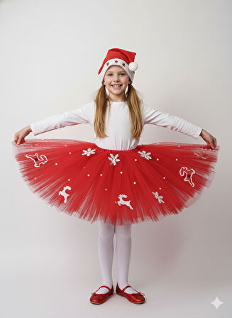 6–7 Yaş Simli Tütü Etek Yılbaşı Kostümü – Lastikli Bel ve Şapka Hediyeli Set