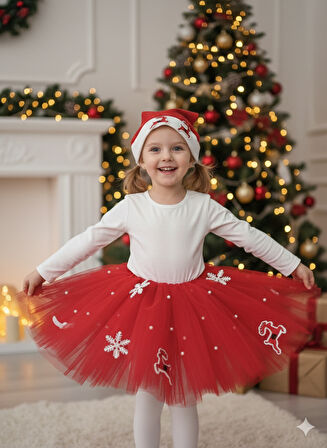 4–5 Yaş Simli Tütü Etek Yılbaşı Kostümü – Lastikli Bel ve Şapka Hediyeli Set