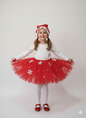 4–5 Yaş Simli Tütü Etek Yılbaşı Kostümü – Lastikli Bel ve Şapka Hediyeli Set