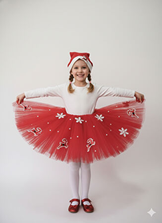 3–4 Yaş Simli Tütü Etek Yılbaşı Kostümü – Lastikli Bel ve Şapka Hediyeli Set