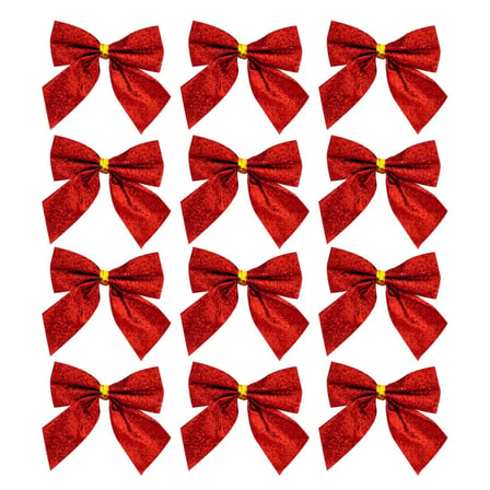 Yılbaşı Ağaç süsü 4 cm 12li simli fiyonk kırmızı