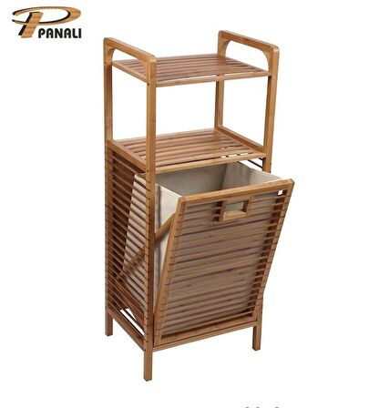 Panalı Bambu Çamaşır Sepeti Raflı PNLB9037