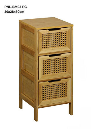 Panalı Bambu Rattan 3 Çekmeceli Dolap BM03