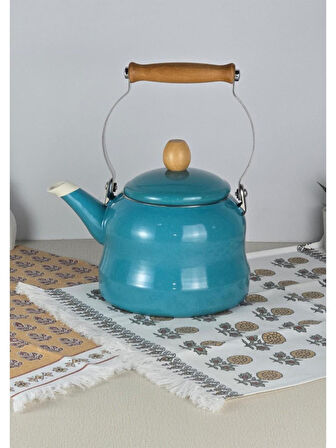 Alev Vintage Ahşap Saplı Emaye Demlik Kettle 2,5Lt Turkuaz