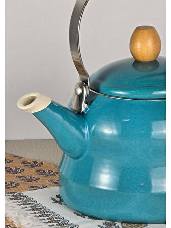 Alev Vintage Ahşap Saplı Emaye Demlik Kettle 2,5Lt Turkuaz