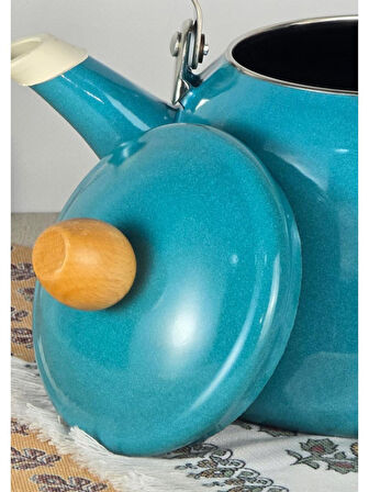 Alev Vintage Ahşap Saplı Emaye Demlik Kettle 2,5Lt Turkuaz