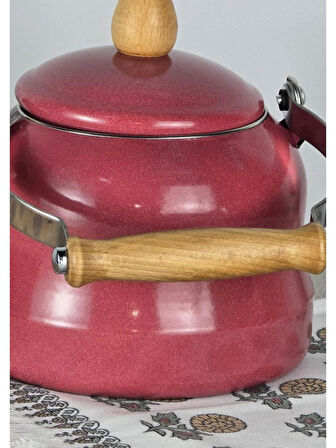 Alev Vintage Demlik Ahşap Saplı Emaye Kettle 2,5Lt Kırmızı