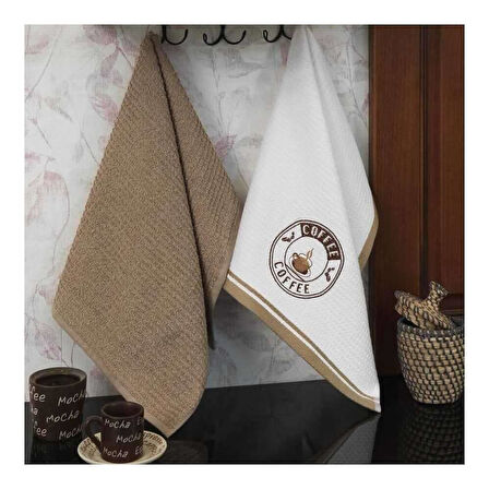 Maxstyle Pamuk Mutfak Havlusu Coffee 2 Li Beyaz-Bej 40x60cm