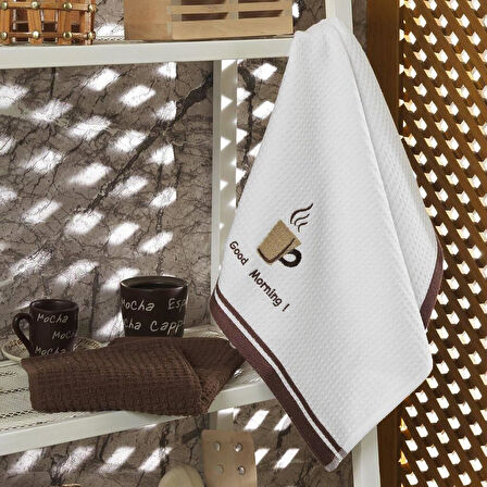 Maxstyle Pamuk Mutfak Havlusu 2'Li Beyaz-Kahve 40x60
