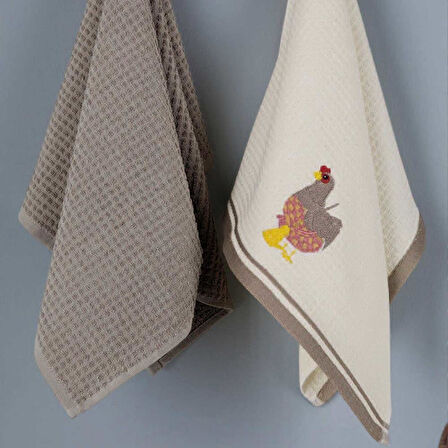 Maxstyle Pamuk Mutfak Havlusu Chicken 2'Li Krem-Bej 40x60cm