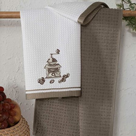Maxstyle Mutfak Havlusu Pamuk Kahve Değirmeni Desen 2 Parça 40x60cm