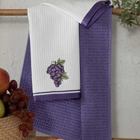 Maxstyle Pamuk Mutfak Havlusu Üzüm 2'Li Beyaz-Mor 40x60cm