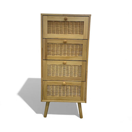 Panalı Masif Rattan 4 Çekmeceli Düzenleyici Dolap