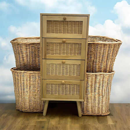 Panalı Masif Rattan 4 Çekmeceli Düzenleyici Dolap