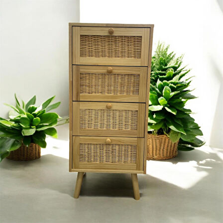 Panalı Masif Rattan 4 Çekmeceli Düzenleyici Dolap