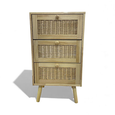 Panalı Masif Rattan 3 Çekmeceli Düzenleyici Dolap BM07