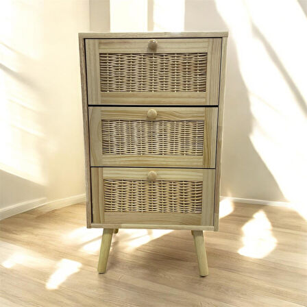 Panalı Masif Rattan 3 Çekmeceli Düzenleyici Dolap BM07