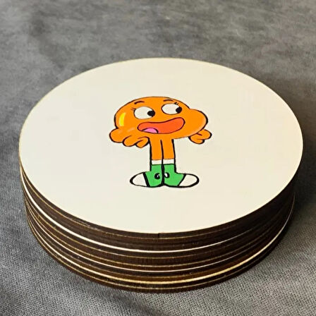 Uretti - Pınar 2572 - El Yapımı 6'lı Gumball Ve Ailesi Temalı Bardakı Altlığı - 13 x 13 cm