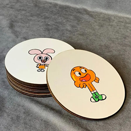 Uretti - Pınar 2572 - El Yapımı 6'lı Gumball Ve Ailesi Temalı Bardakı Altlığı - 13 x 13 cm