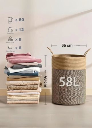 NaturaWeave Jüt Hasır Kirli Sepeti Banyo Sepeti Giyisi Havlu Battaniye Dergi Oyuncak Düzenleyici Saksı Sepet Organizer Hafif Kulp Detaylı Yumşak Ve Dayanıklı Karavan Organizeri (HASIR-SİYAHKIRÇIL)