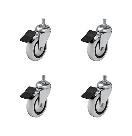 Hts 354- Döner 3/8 Vidalı Frenli Mobilya Tekeri Çap : 74 Mm 4 Ad.