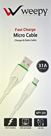 Weepy 3.1 Amper 1 Metre Micro_Usb  Şarj Kablosu