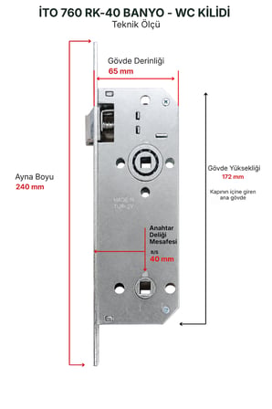 İto Kilit 760/RK Banyo-Wc Kapı Kilitleri Rulmanlı 40 mm