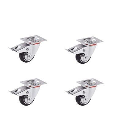 Hts 611- Bağlantılı 80 Mm Galvanizli Kaplama Metal Frenli Teker 4 Ad.