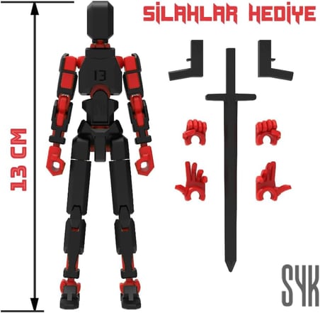 Robot 13 Dummy Siyah Kırmızı Tüm Eklemleri Hareketli Aksiyon Figürü Oyuncak