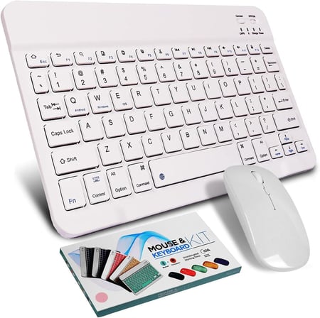 Bluetooth Ios Ipad Android Windows Uyumlu Klavye Mouse Seti - Sessiz - Şarjlı - Combo - Ultra İnce - Türkçe - Kablosuz Beyaz