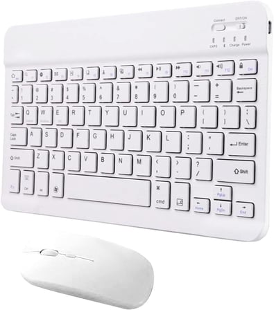 Bluetooth Ios Ipad Android Windows Uyumlu Klavye Mouse Seti - Sessiz - Şarjlı - Combo - Ultra İnce - Türkçe - Kablosuz Beyaz