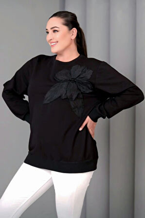 Çiçek Aplikeli Sweatshirt