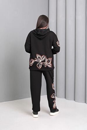 Kapüşonlu Fermuarlı Baskılı Takım