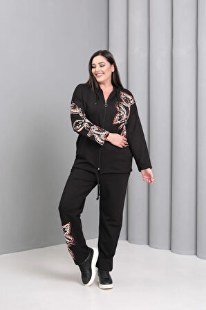 Kapüşonlu Fermuarlı Baskılı Takım