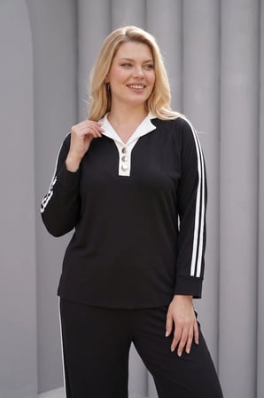 Yanı Şeritli Yakası Düğmeli Takım