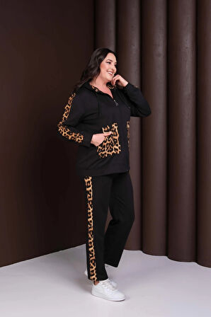 Kapüşonlu Leopar Desenli Alt-Üst Takım